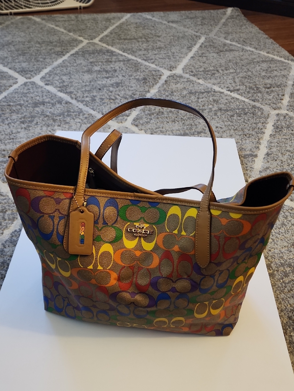 Coach City Tote In Rainbow  Signature Canvas.